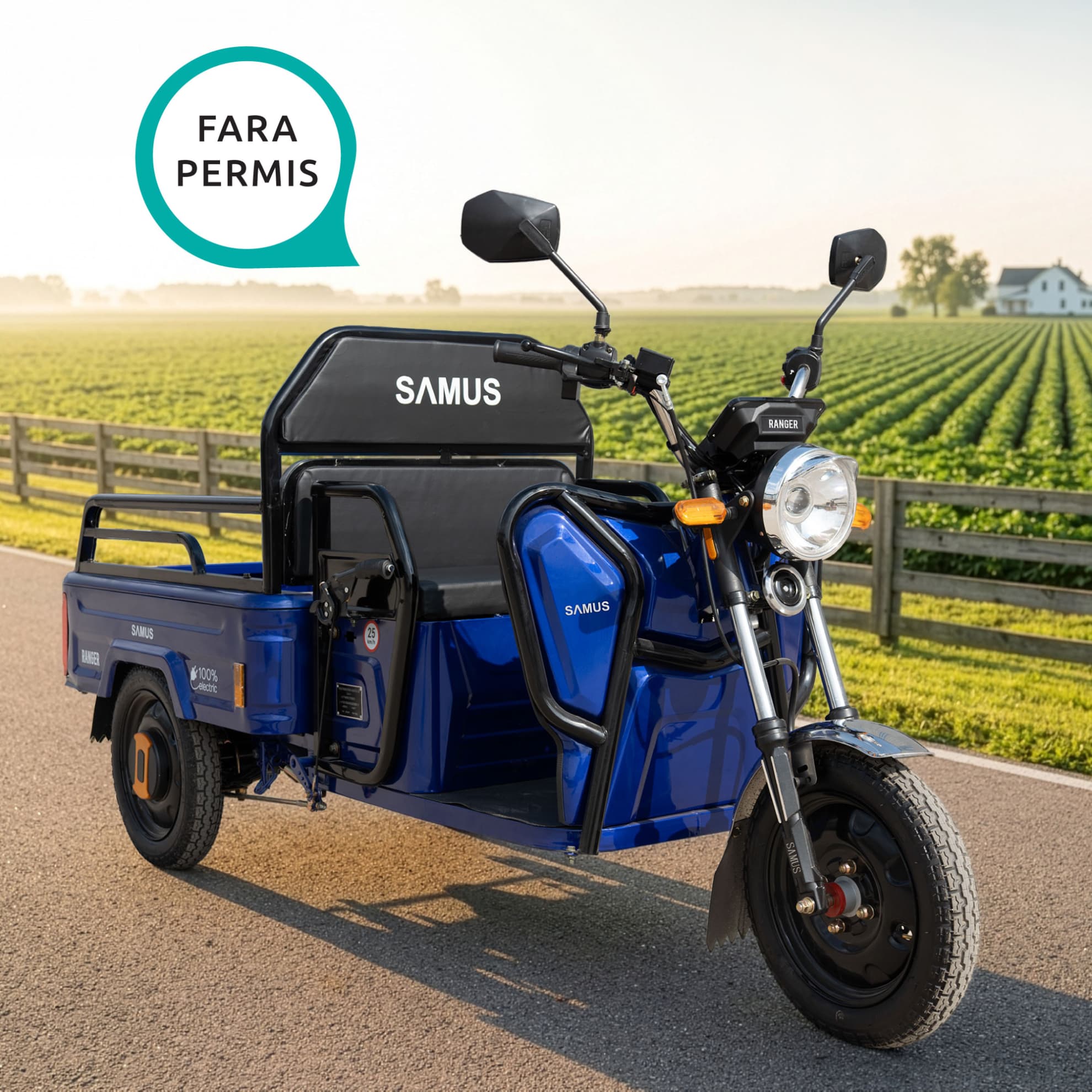 Triciclu electric cargo Samus Ranger 25 Blue utilizabil fără permis