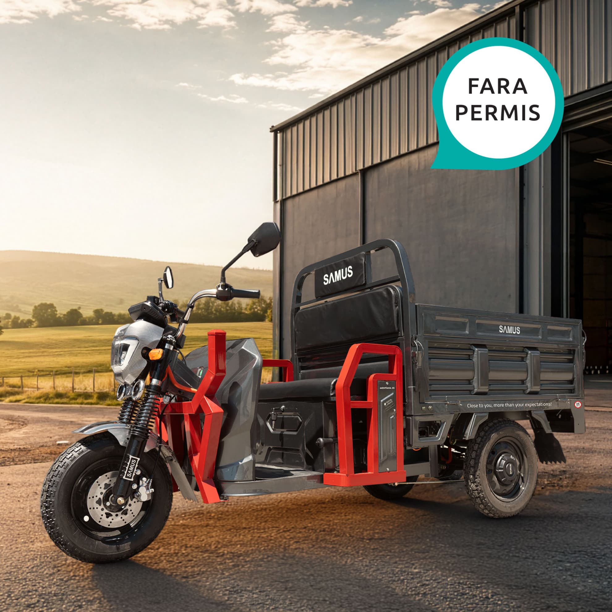 Triciclu electric cargo Samus Montana 25 Red Dark Silver utilizabil fără permis