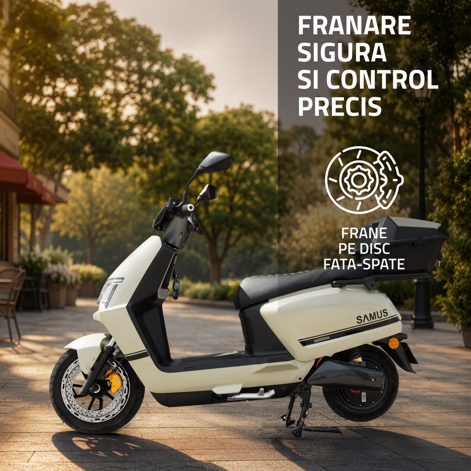 Detaliu sistem frânare pe disc scuter electric Samus Modena 45 Verde