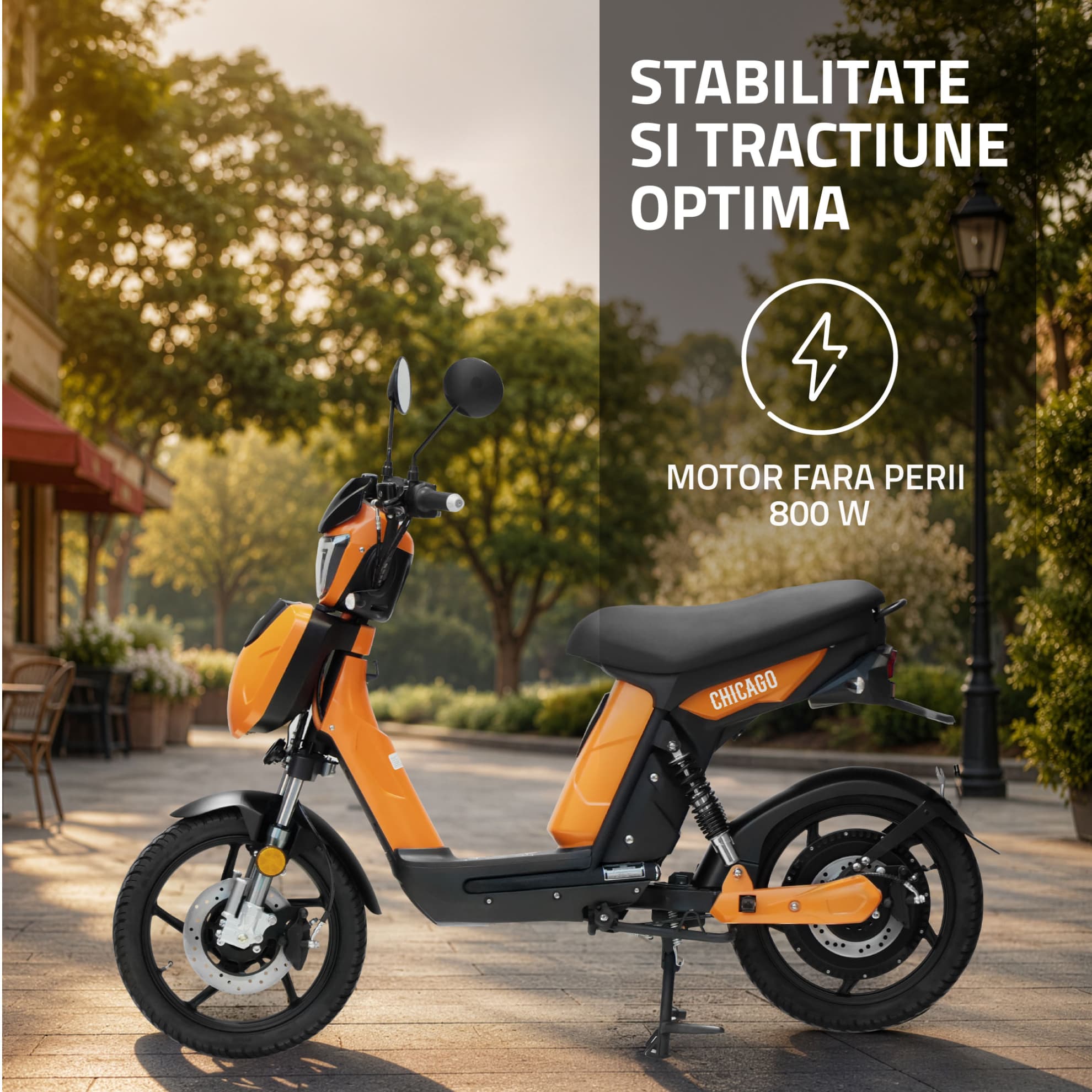 Motor electric și performanță scuter electric Samus Chicago portocaliu