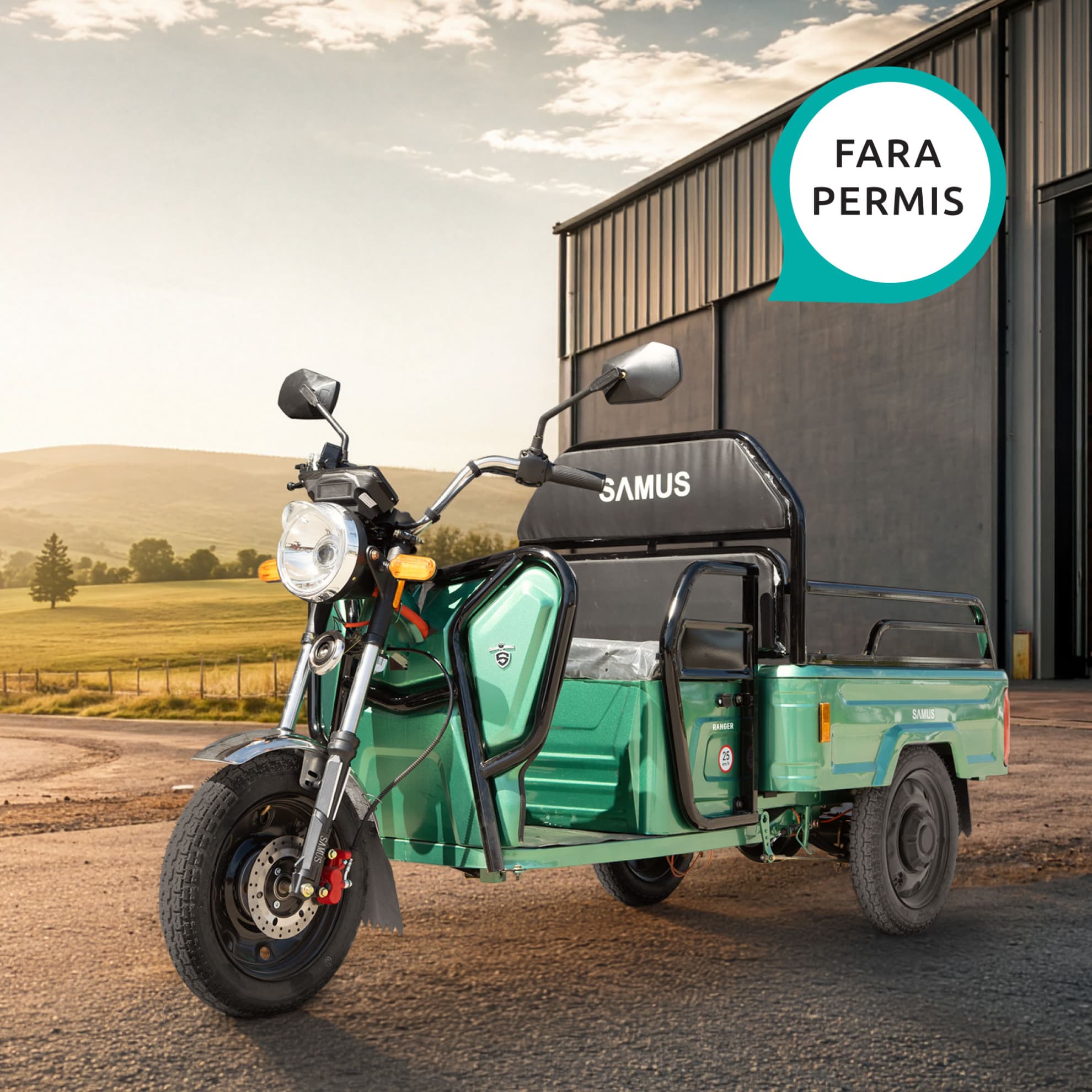Triciclu electric cargo Samus Ranger 25 Verde utilizabil fără permis