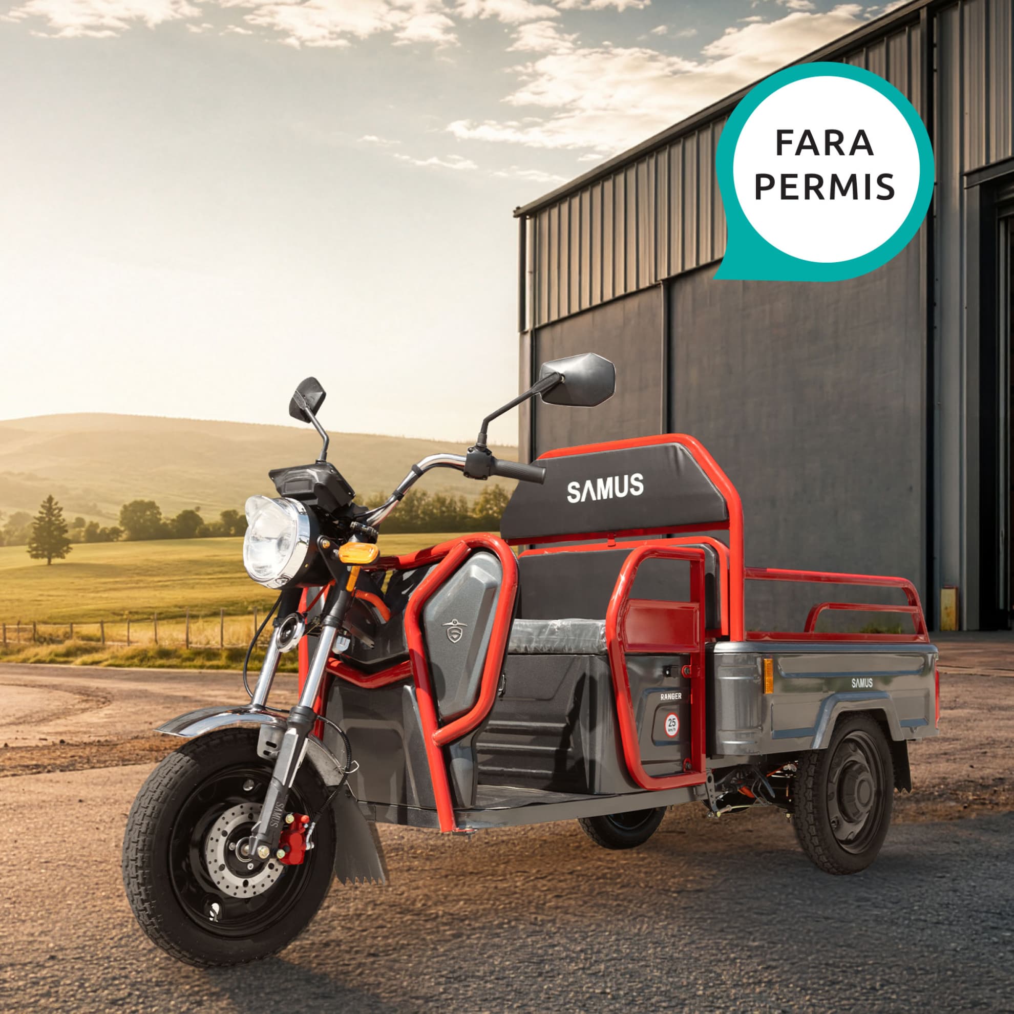 Triciclu electric cargo Samus Ranger 25 Red Dark Silver utilizabil fără permis