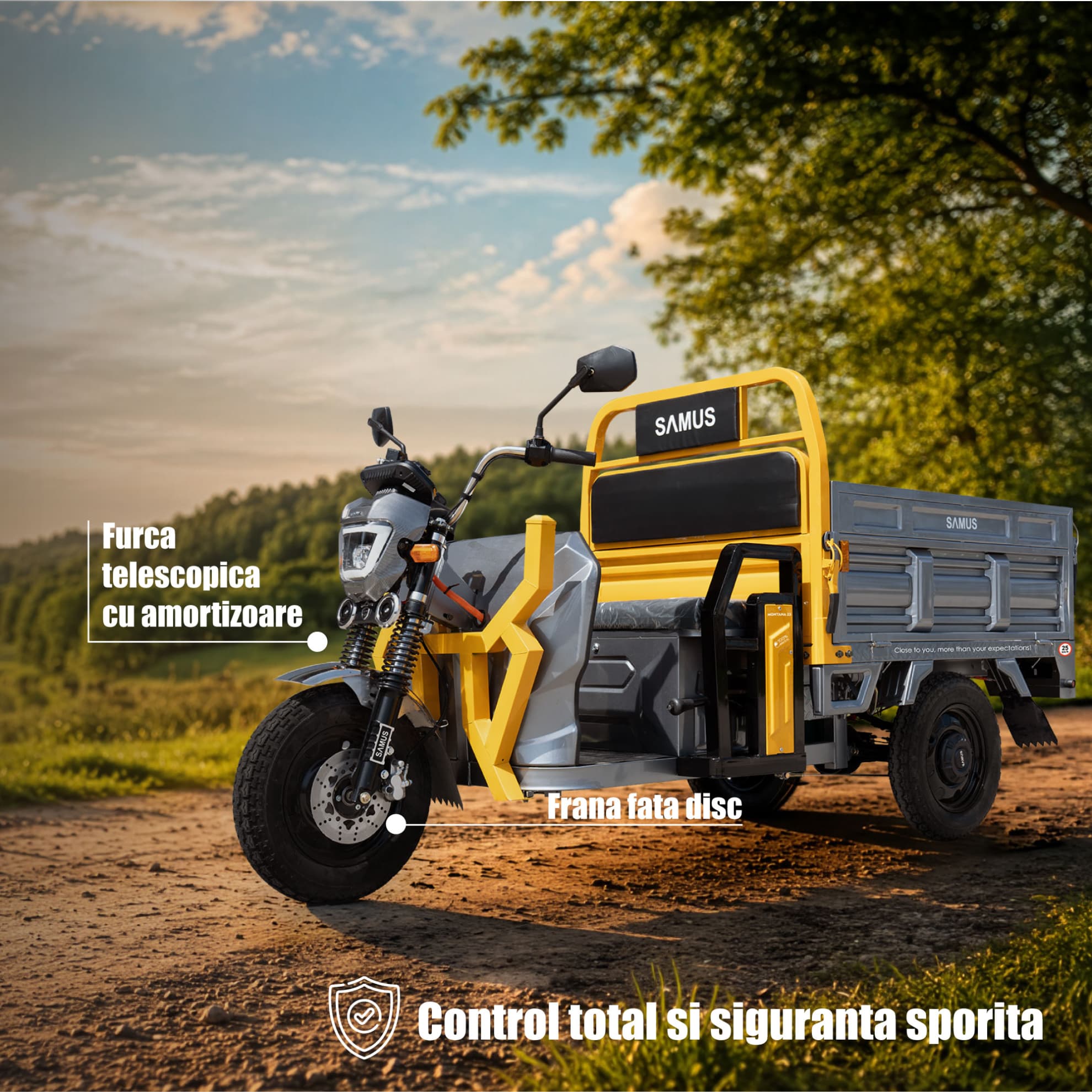 Sistem suspensii și amortizoare triciclu electric cargo Samus Montana 25
