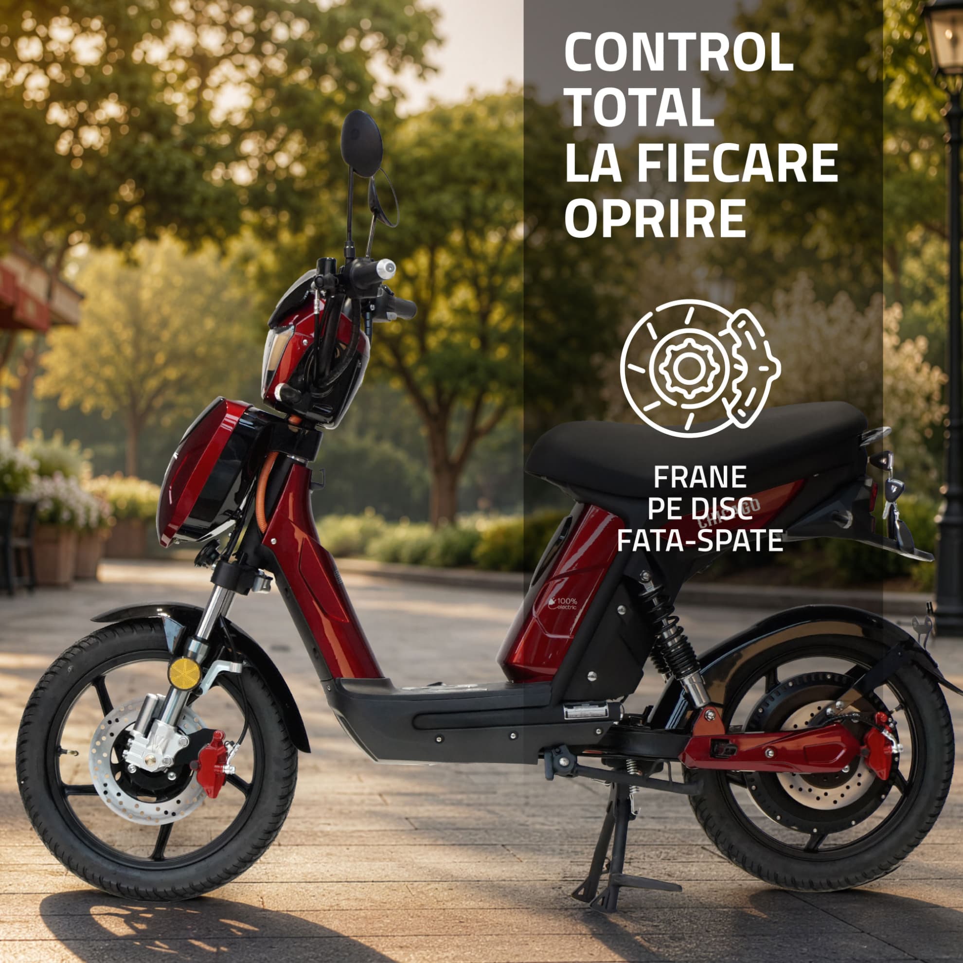 Sistem de frânare și siguranță scuter electric Samus Chicago roșu