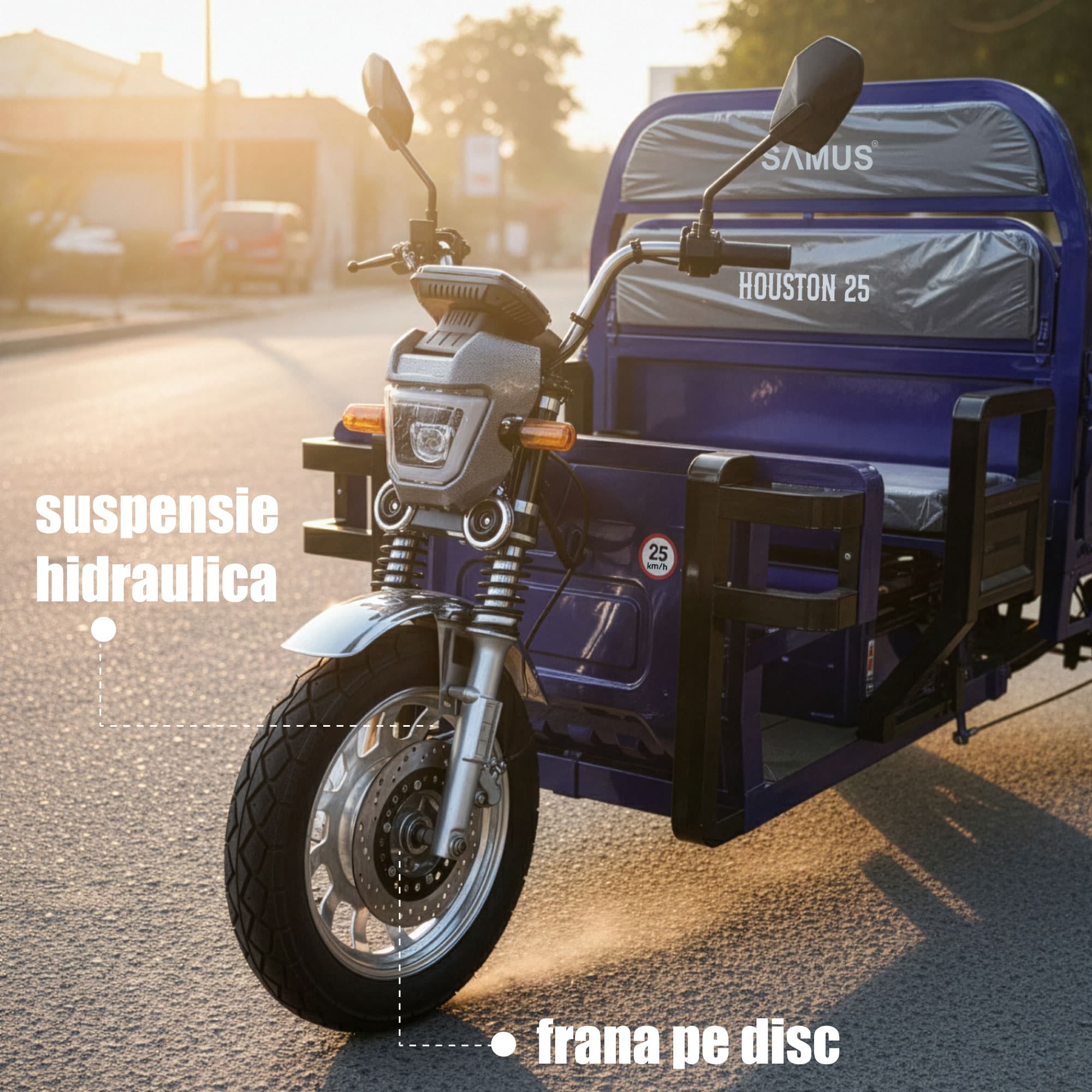 Sistem frână pe disc și suspensie hidraulică triciclu electric Samus Houston 25