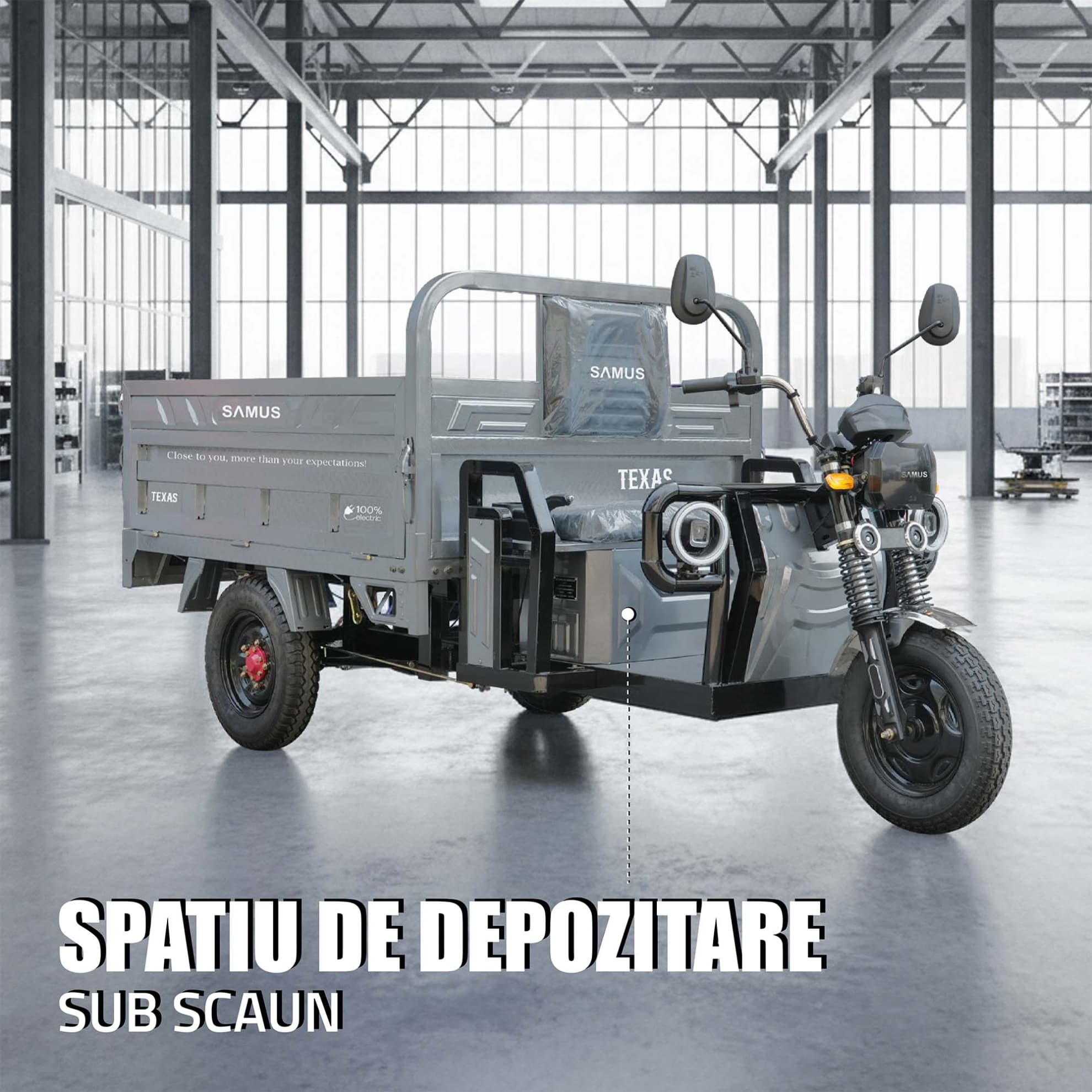 Spațiu depozitare sub scaun triciclu electric Samus Texas Silver