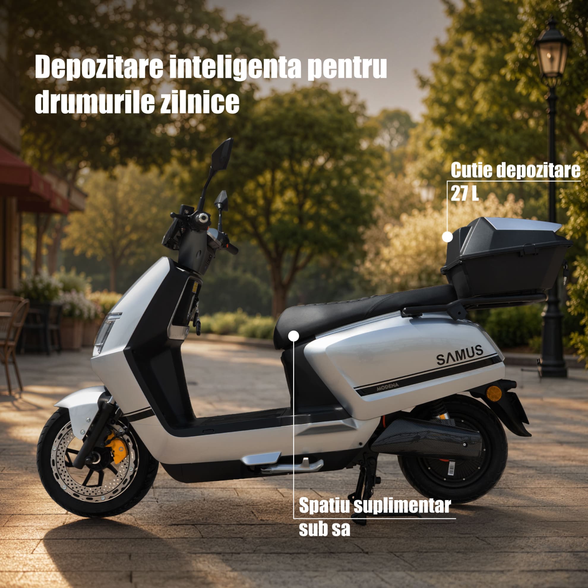 Spații depozitare scuter electric Samus Modena 25 Argintiu