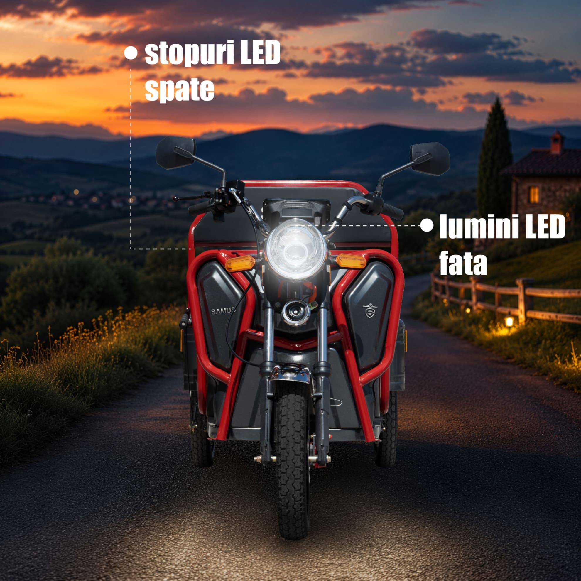 Sistem de iluminare LED triciclu electric cargo Samus Ranger 25 Red Dark Silver