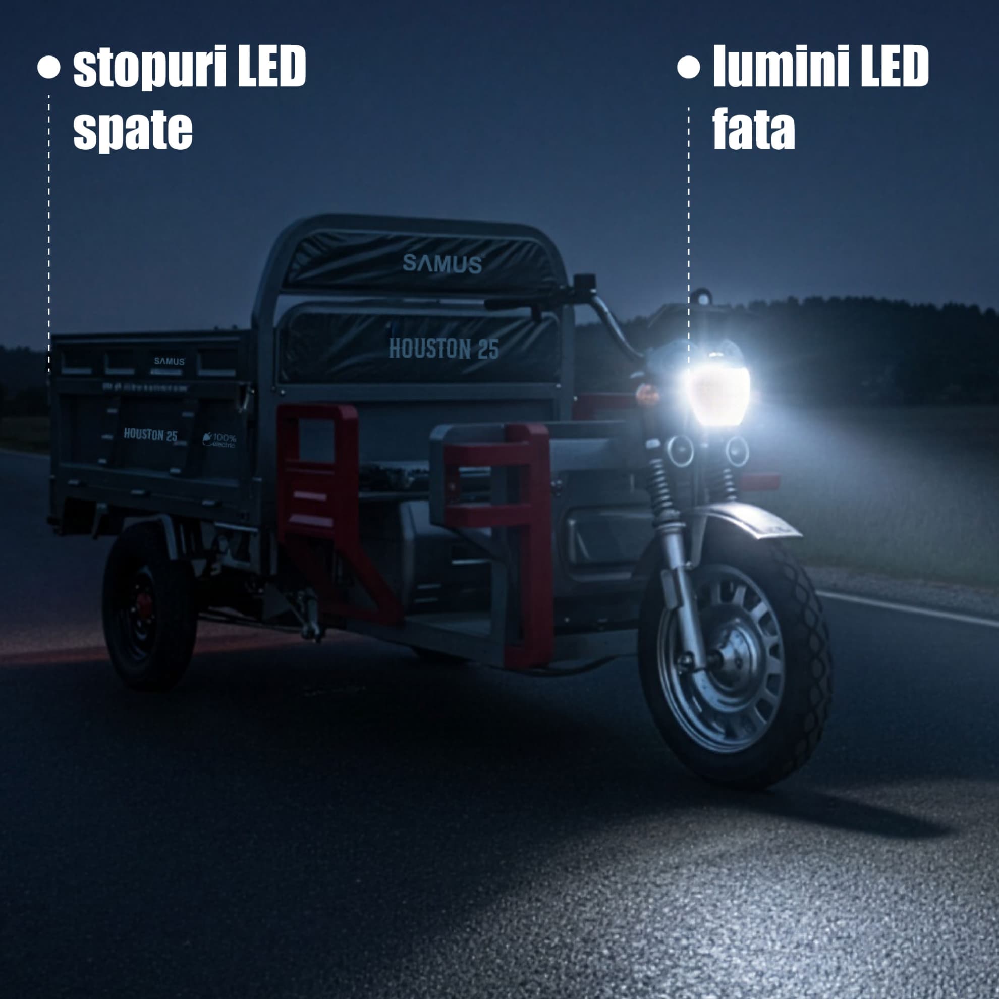 Sistem iluminare LED față și stopuri spate triciclu Samus Houston 25 Silver