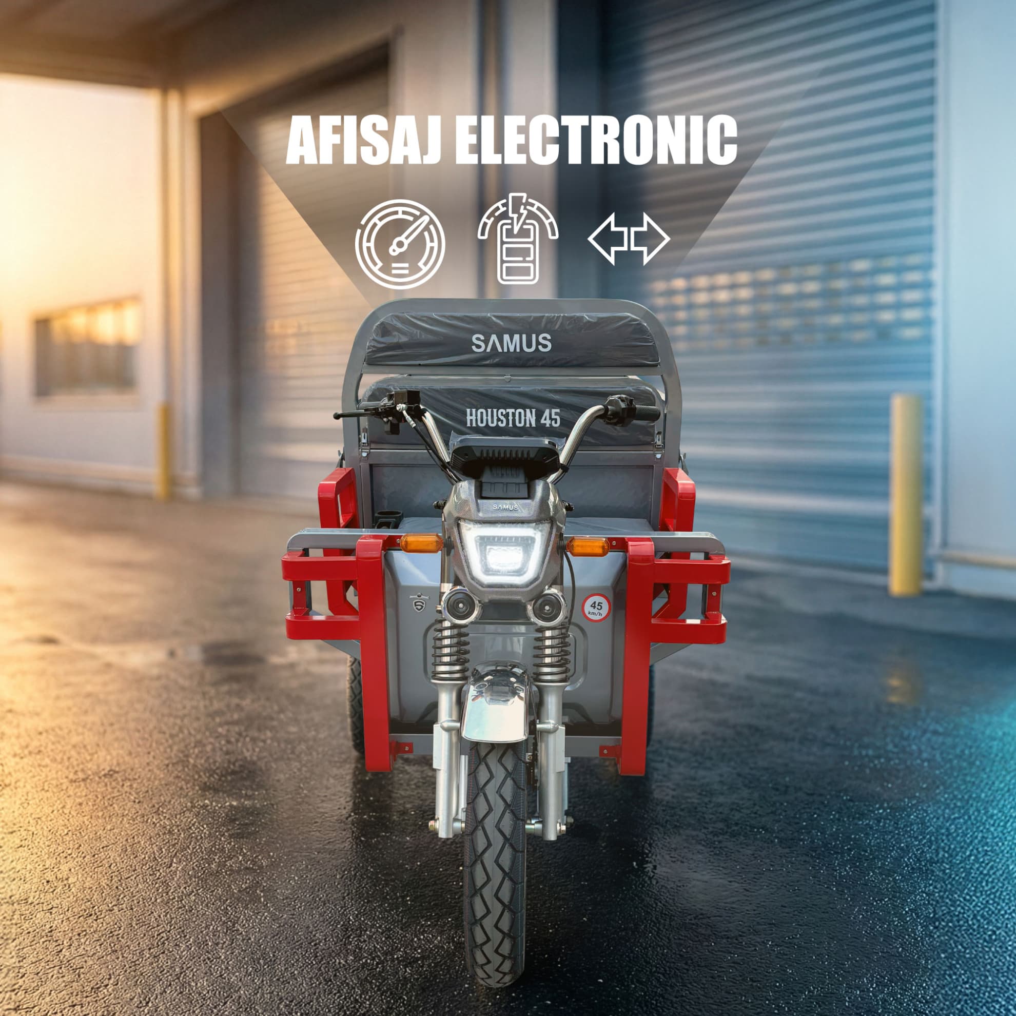 Sistem iluminare LED și afișaj electronic triciclu electric Samus Houston 45 Silver