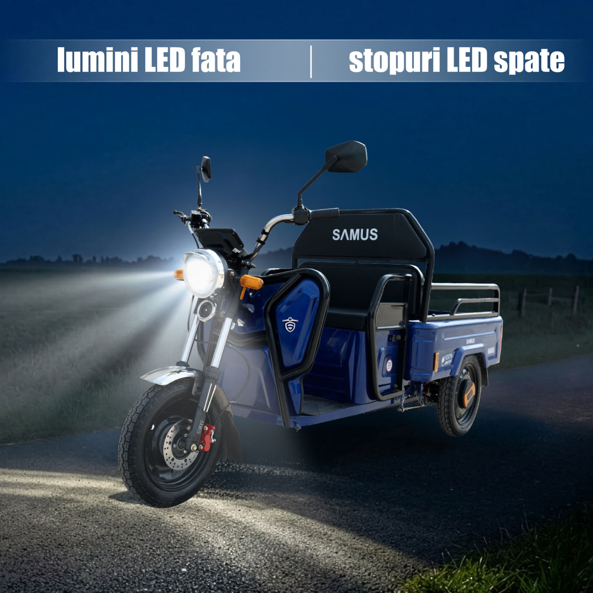 Sistem lumini LED față și stopuri spate triciclu electric Samus Ranger 25 Blue