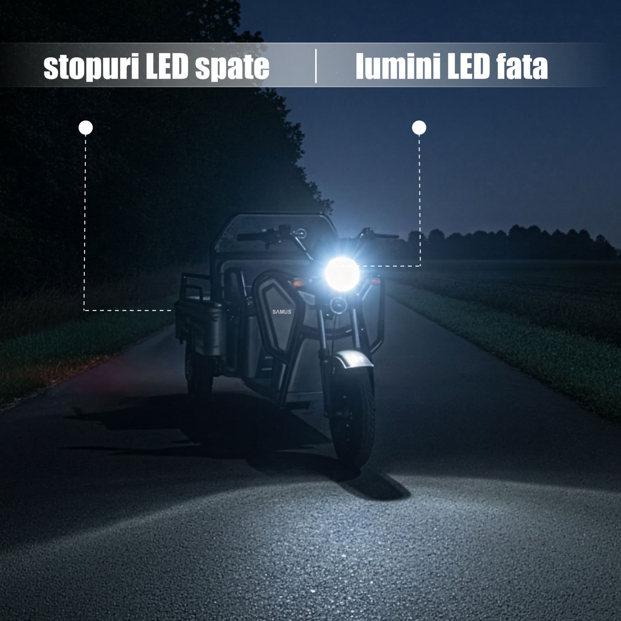 Sistem lumini LED față și stopuri spate triciclu electric Samus Ranger 25 Silver