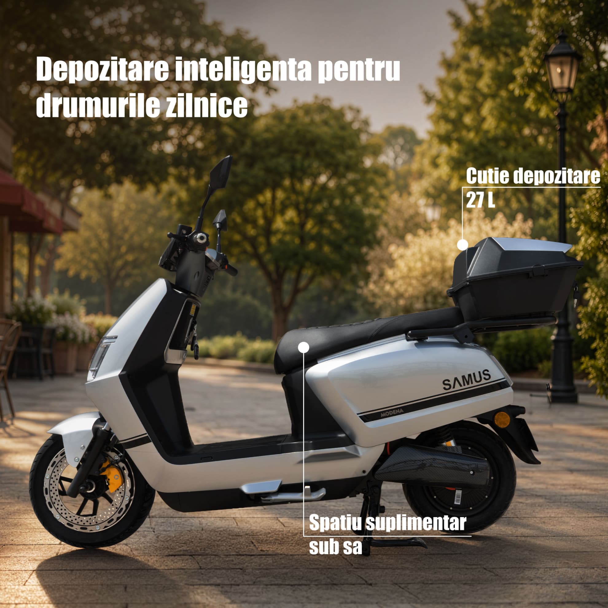 Spații depozitare scuter electric Samus Modena 45 Argintiu