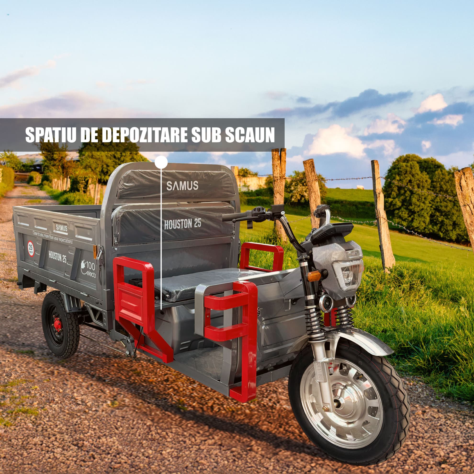 Compartiment depozitare sub scaun triciclu electric Samus Houston 25 Silver