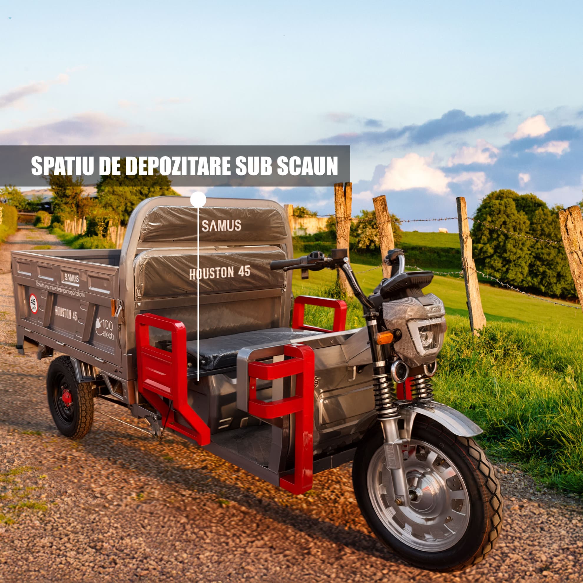 Spațiu depozitare sub scaun triciclu electric cargo Samus Houston 45 Silver