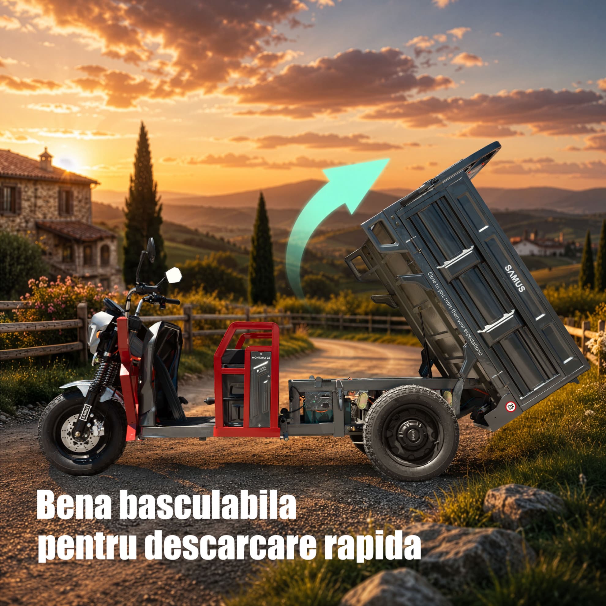 Bena basculabilă pentru triciclu electric cargo Samus Montana 25 Red Dark Silver