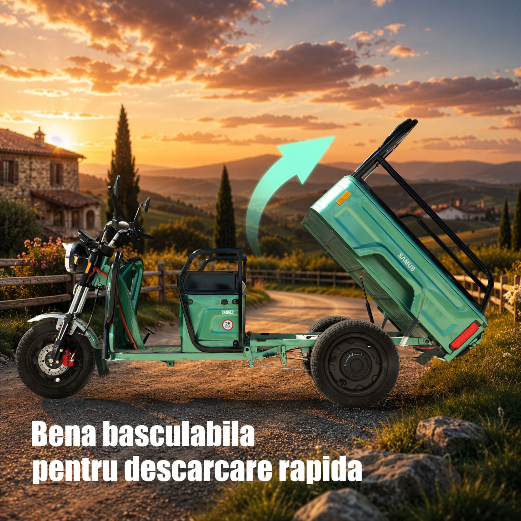 Benă basculabilă triciclu electric cargo Samus Ranger 25 Verde