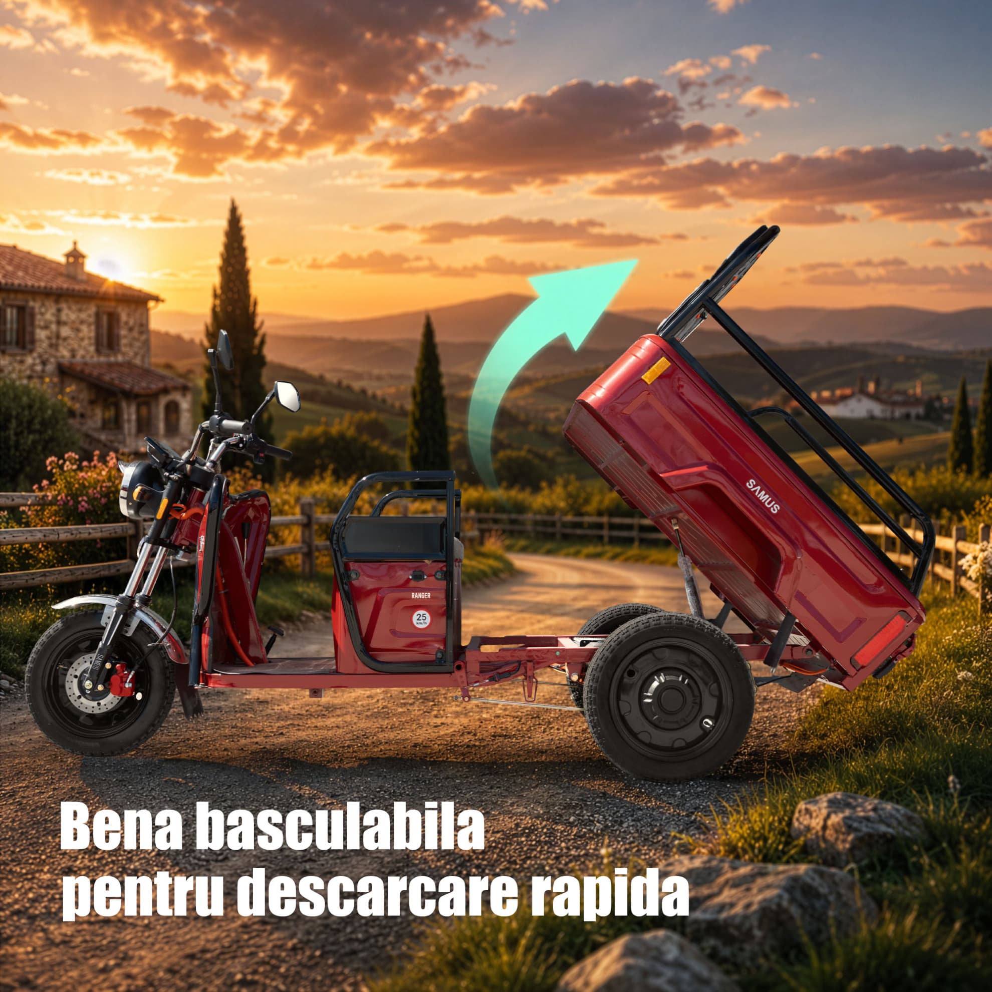 Benă basculabilă pentru triciclu electric cargo Samus Ranger 25 Red