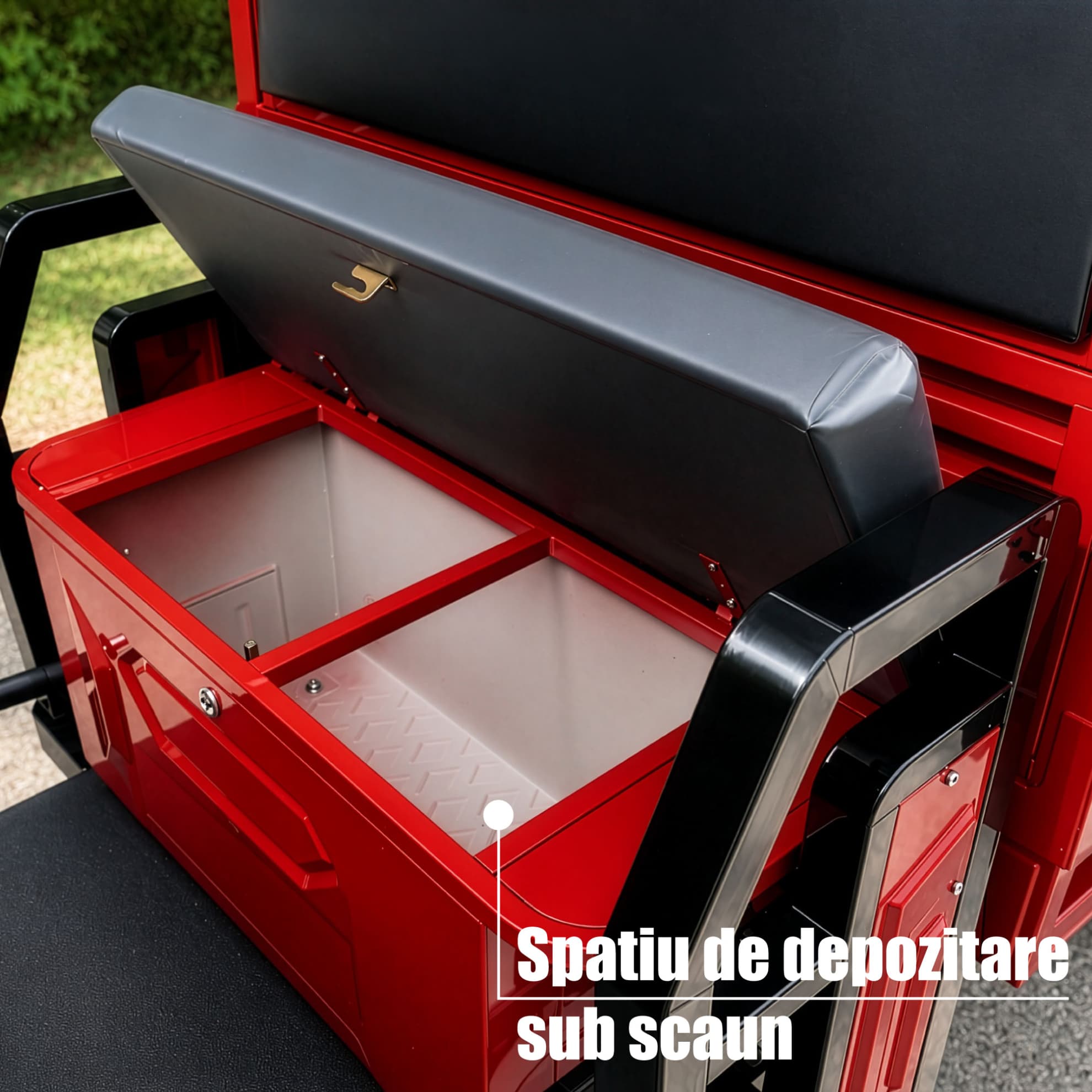 Compartiment depozitare sub scaun triciclu electric cargo Samus Montana 25 Red