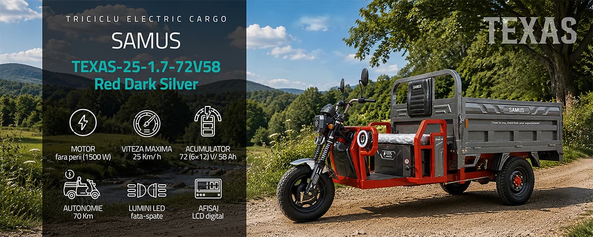 Triciclu electric cargo Samus Texas Roșu banner principal