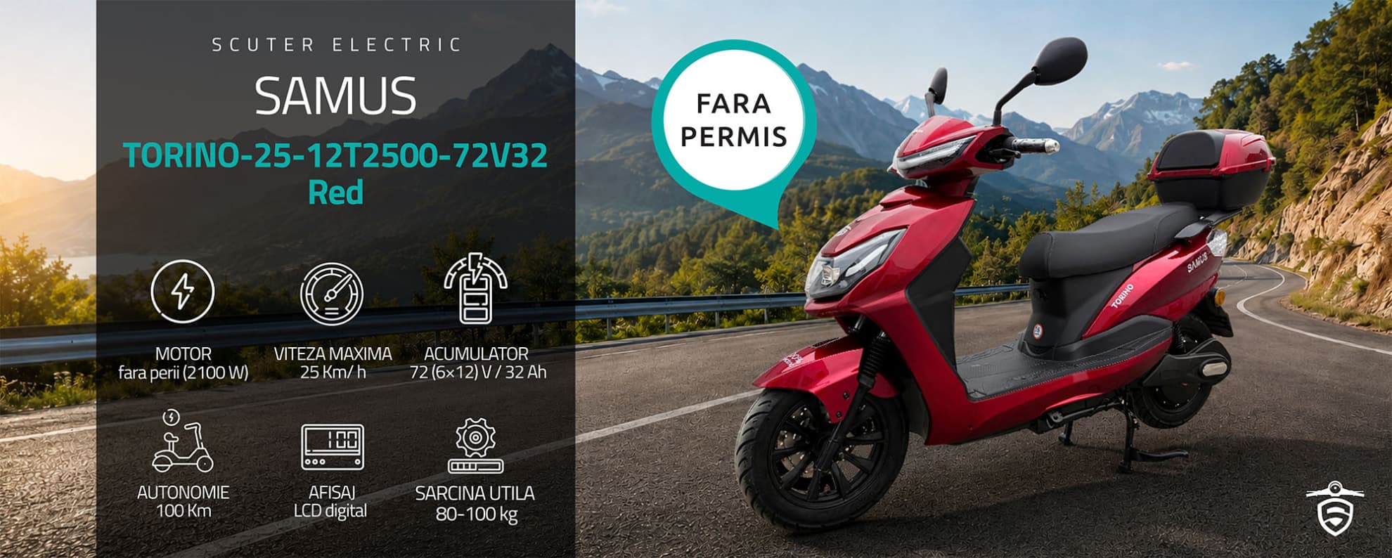 Scuter electric Samus Torino 25 Roșu banner principal