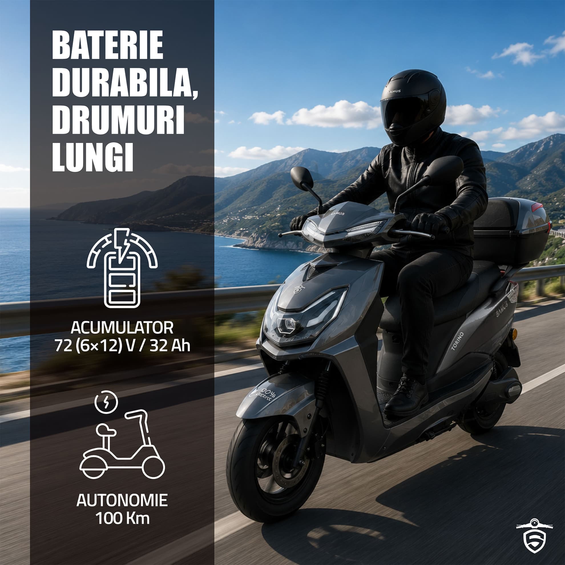 Afișaj autonomie și baterie scuter electric Samus Torino 25 Dark