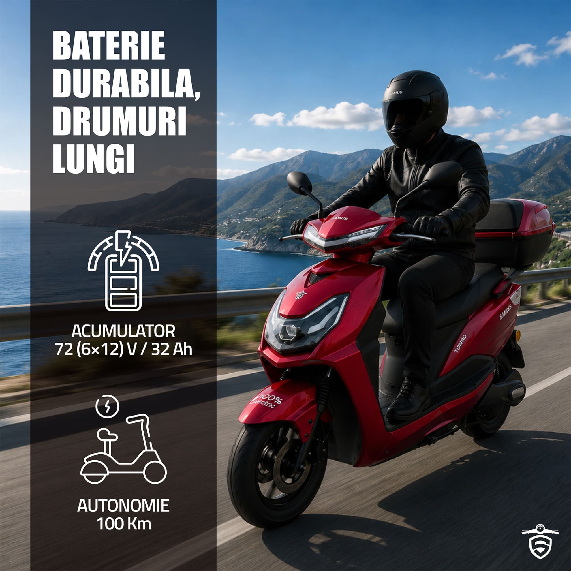 Afișaj autonomie și baterie scuter electric Samus Torino 25 Roșu