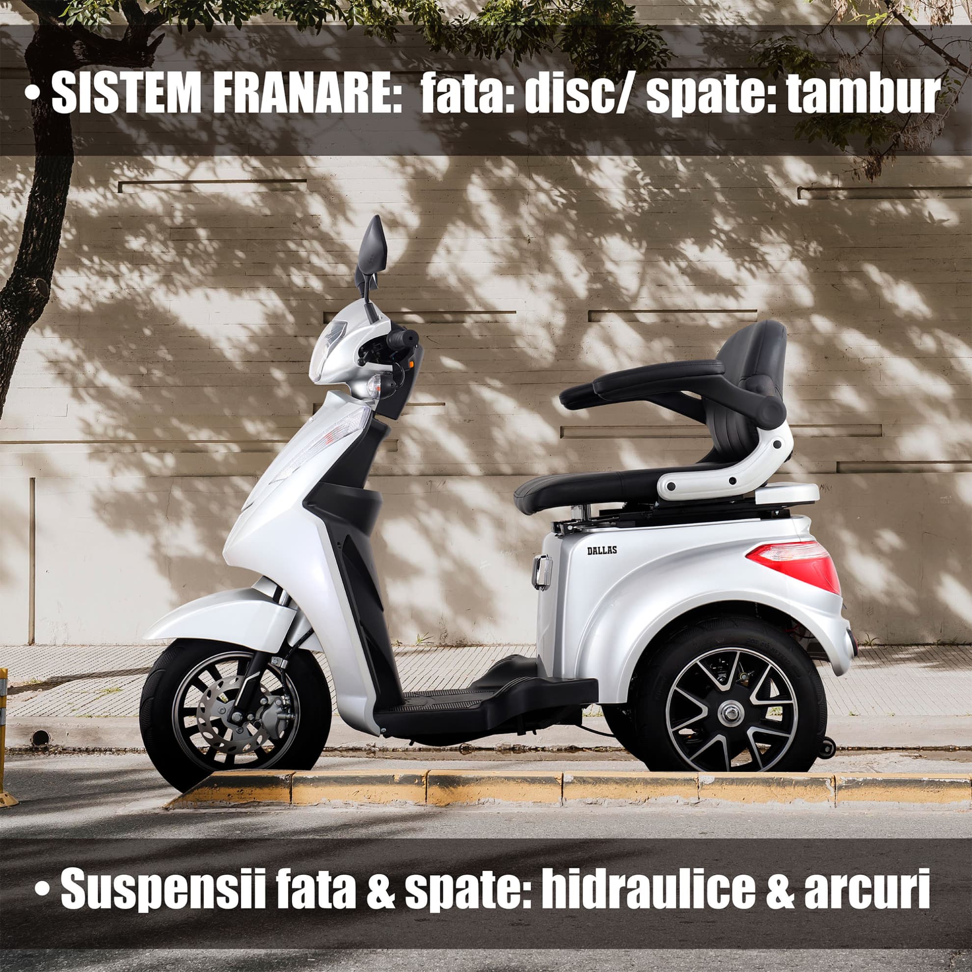 Sistem de frânare și suspensii triciclu electric Samus Dallas Silver