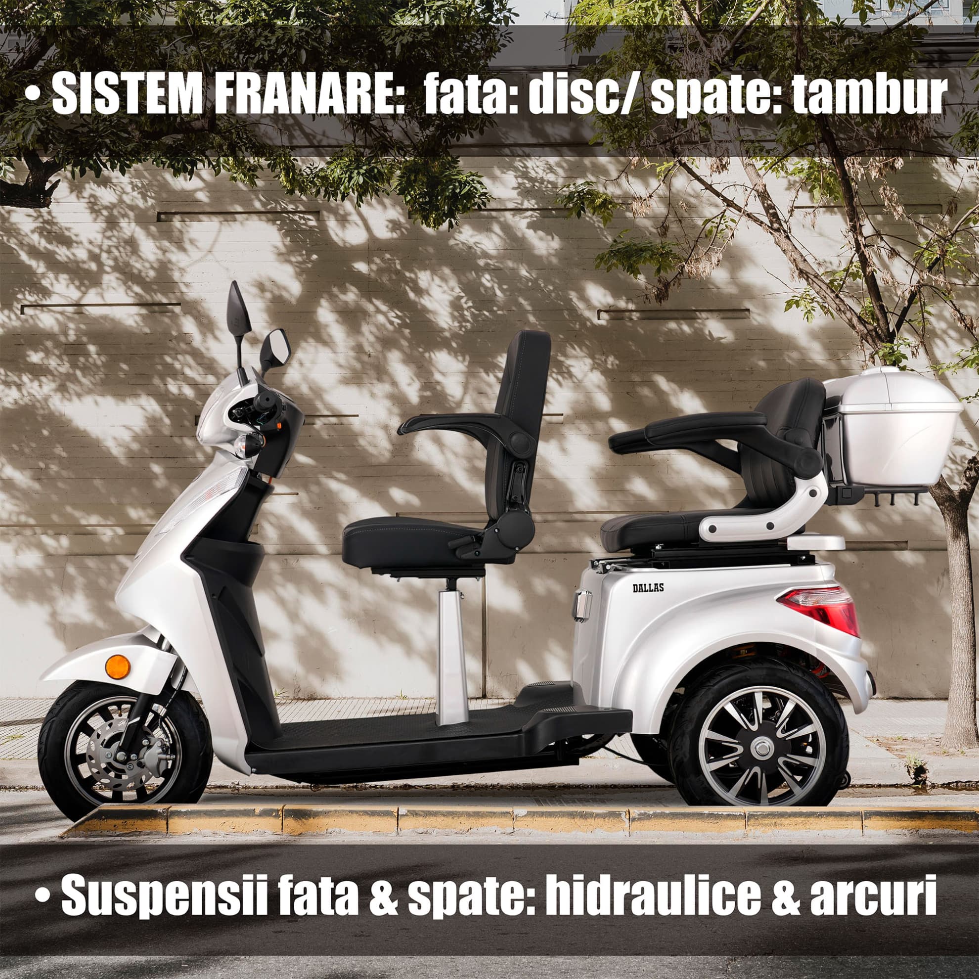 Sistem de frânare și suspensii hidraulice triciclu electric Samus Dallas Silver