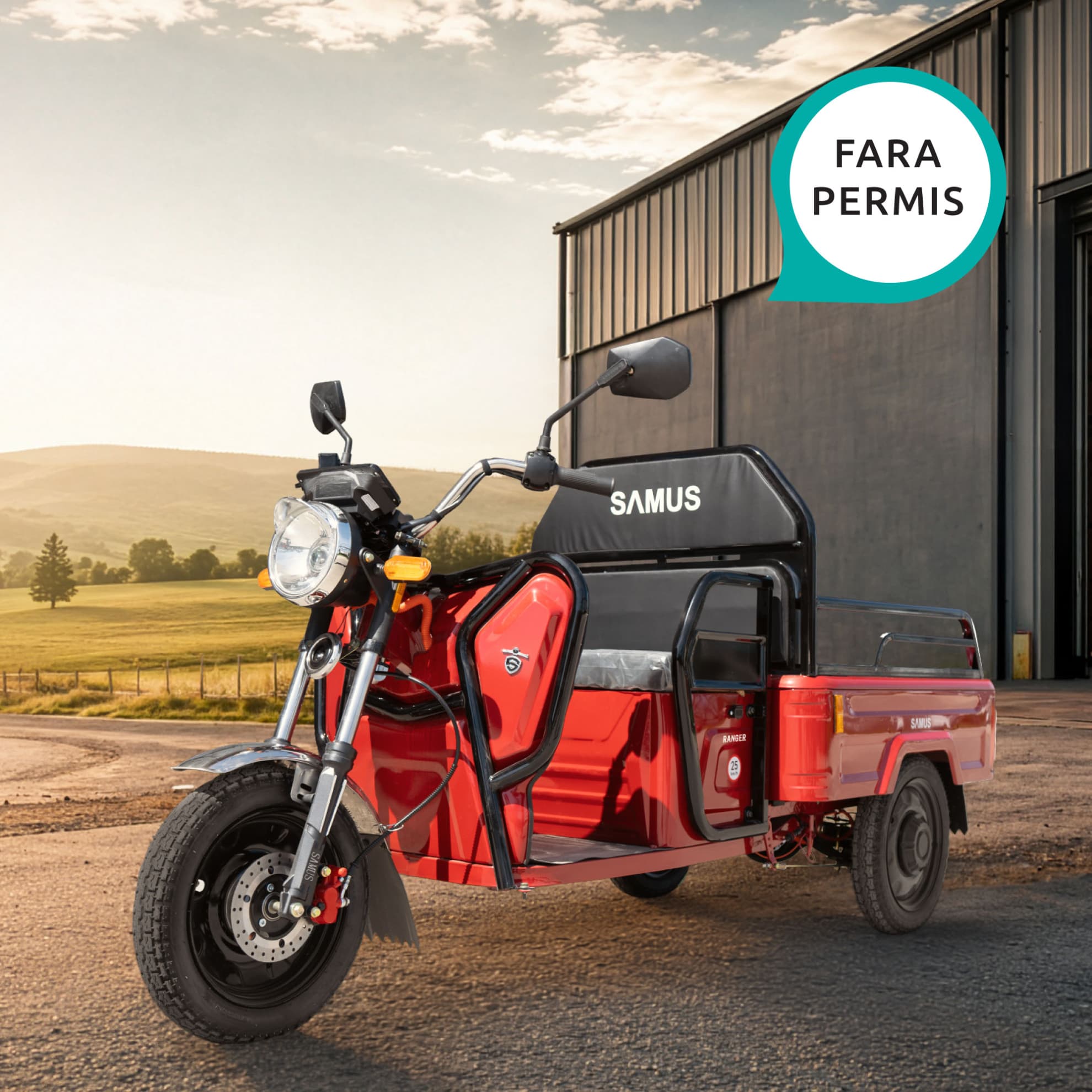 Triciclu electric cargo Samus Ranger 25 Red utilizabil fără permis