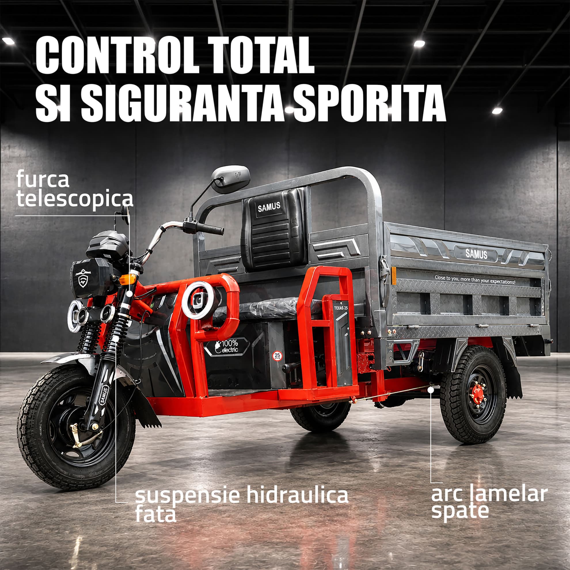 Control total și siguranță sporită triciclu electric Samus Texas Roșu