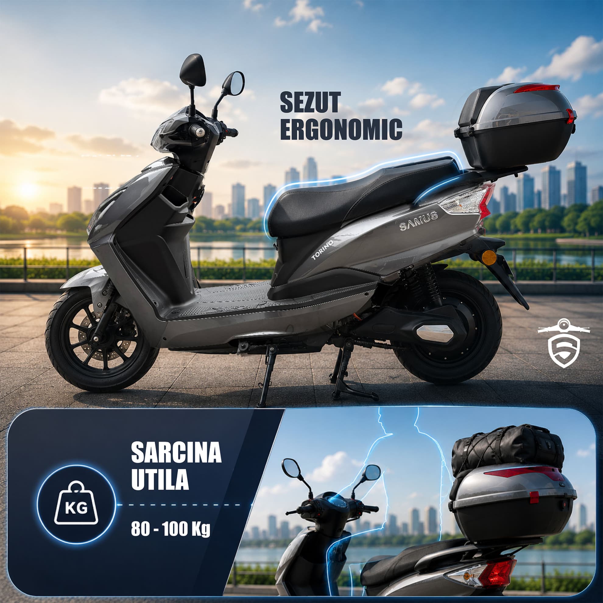 Sarcina utilă și șezut ergonomic scuter electric Samus Torino 25 Dark
