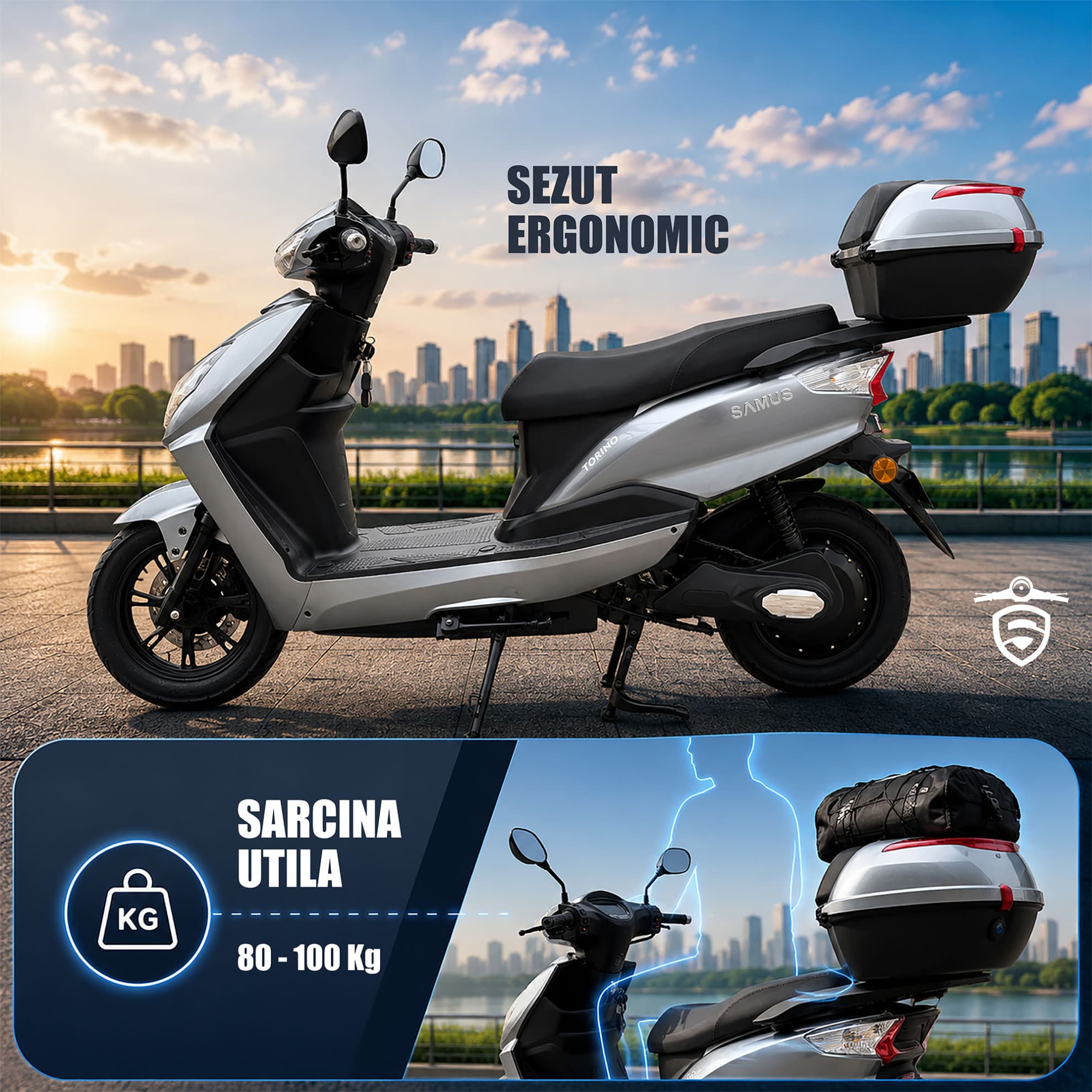 Sarcina utilă și șezut ergonomic scuter electric Samus Torino 25 Gri