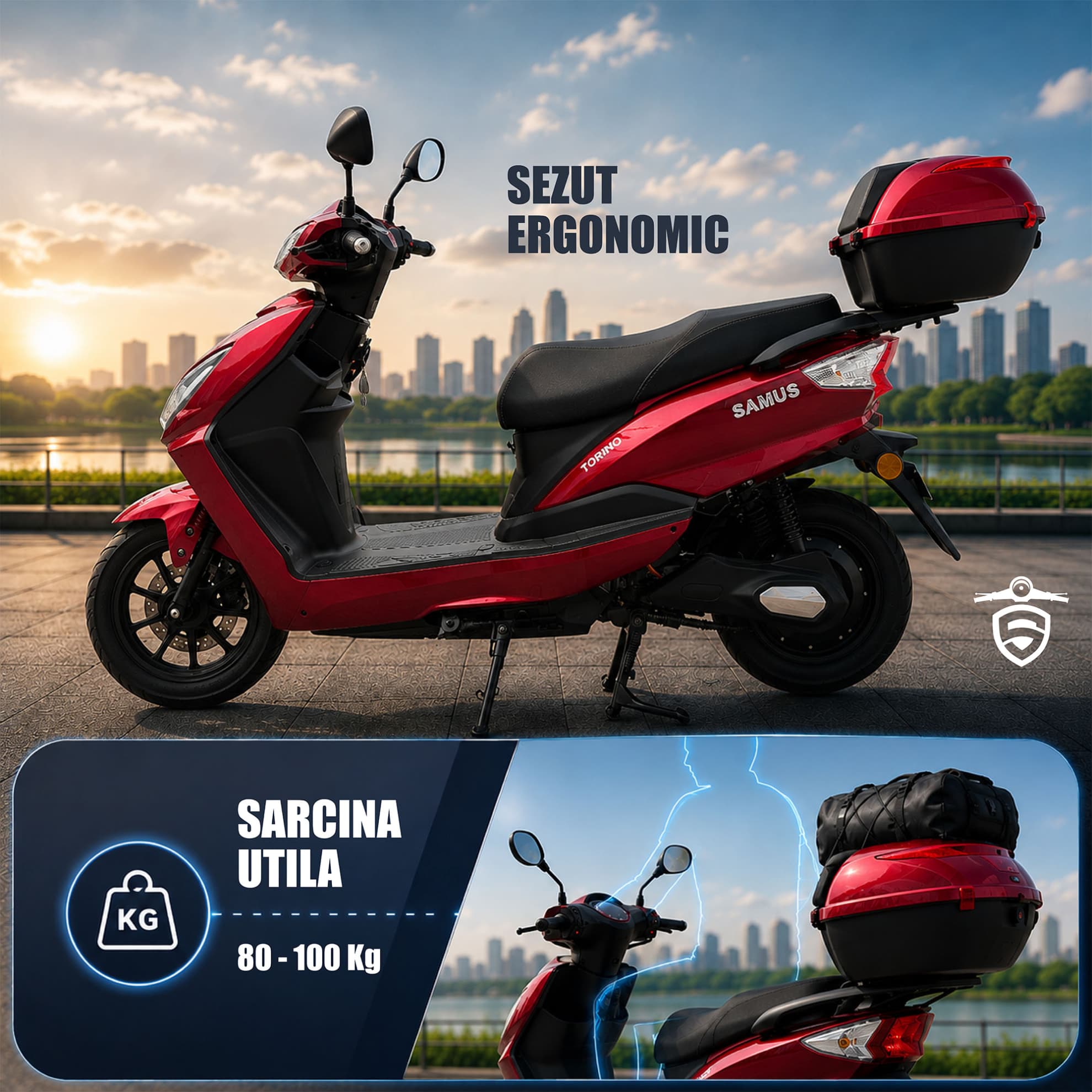Sarcina utilă și șezut ergonomic scuter electric Samus Torino 25 Roșu