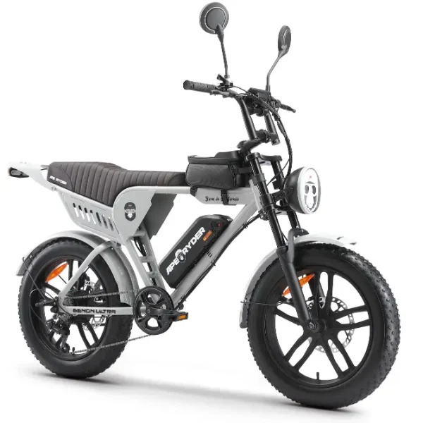 Bicicletă electrică APE RYDER GENON ULTRA, motor 250W, baterie 48V/15Ah, autonomie până la 60 km, schimbător Shimano TX70 cu 7 viteze, roți de 20 inch și display LCD.