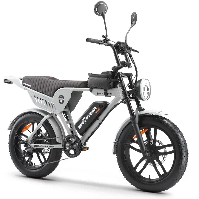 APE RYDER GENON ULTRA (2026) – Bicicletă electrică 250W, baterie 48V/15Ah, autonomie 60 km Bicicletă electrică APE RYDER GENON ULTRA, motor 250W, baterie 48V/15Ah, autonomie până la 60 km, schimbător Shimano TX70 cu 7 viteze, roți de 20 inch și display LCD.