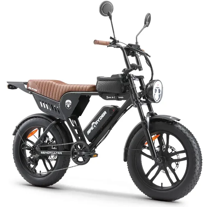 APE RYDER GENON ULTRA (2026) – Bicicletă electrică 250W, baterie 48V/15Ah, autonomie 60 km Bicicletă electrică APE RYDER GENON ULTRA, motor 250W, baterie 48V/15Ah, autonomie până la 60 km, schimbător Shimano TX70 cu 7 viteze, roți de 20 inch și display LCD.