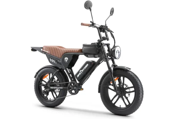 Bicicletă electrică APE RYDER GENON ULTRA Black cu motor Brushless 250W, baterie Li-Ion 48V/15Ah, autonomie până la 60 km și transmisie Shimano cu 7 viteze.