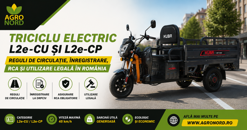 Triciclu electric L2e-CU și L2e-CP - Reguli de circulație, înregistrare, RCA și utilizare legală în România