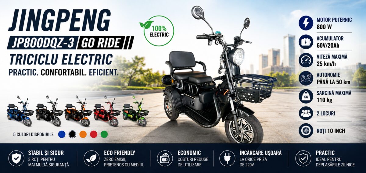 Triciclu electric tricicleta JINGPENG JP800DQZ-3 GO RIDE BLACK