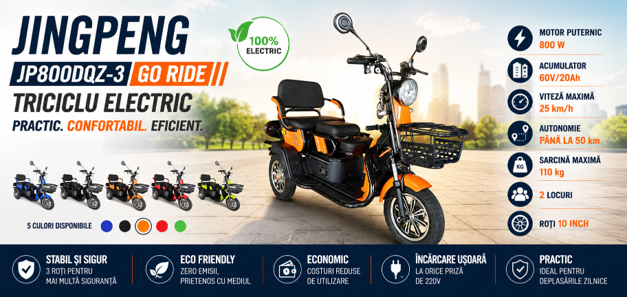 Triciclu electric tricicleta JINGPENG JP800DQZ-3 GO RIDE ORANGE