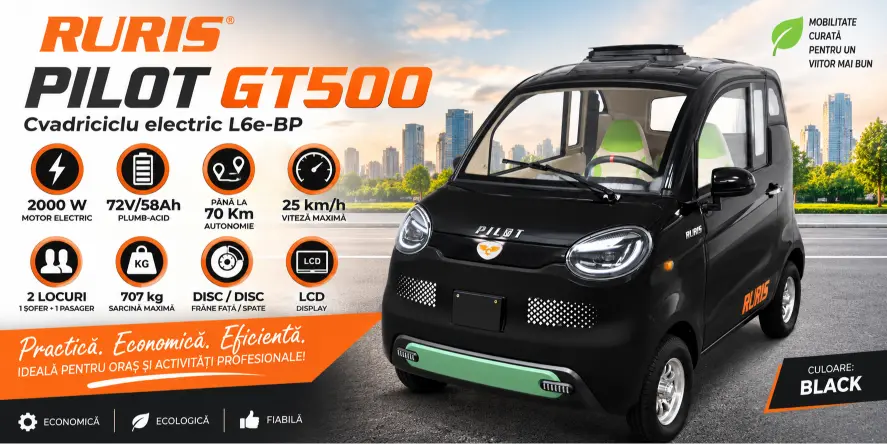 Masina electrica (cvadriciclu electric L6e-BP) RURIS PILOT GT500 BLACK