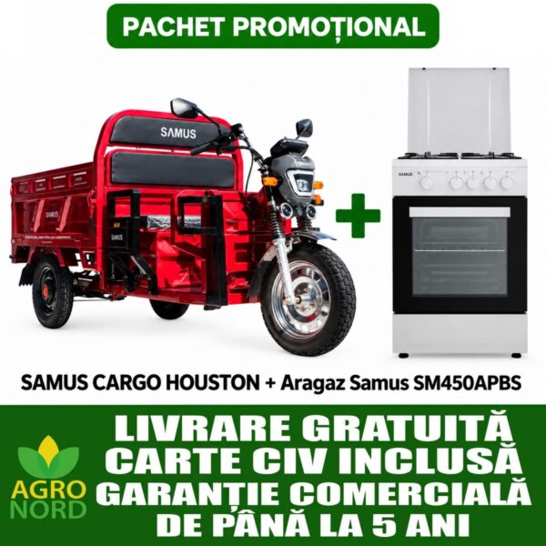 Pachet promoțional – Triciclu electric cargo Samus Houston + Aragaz Samus SM450APBS