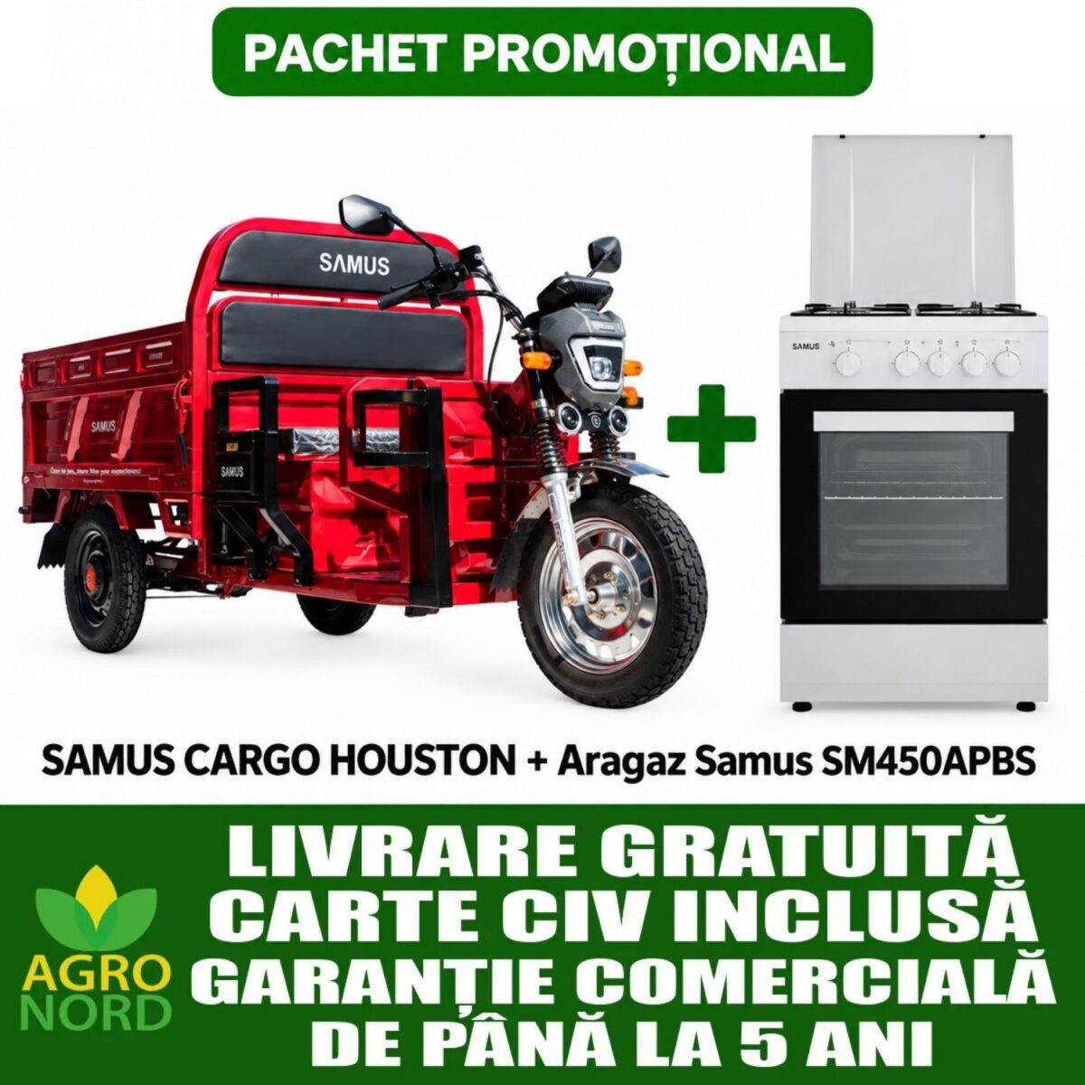 Pachet promoțional – Triciclu electric cargo Samus Houston + Aragaz Samus SM450APBS Pachet promoțional – Triciclu electric cargo Samus Houston + Aragaz Samus SM450APBS