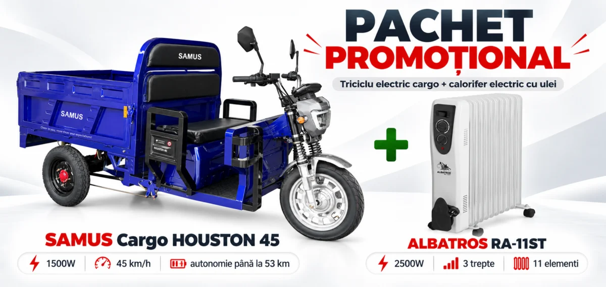 Pachet promoțional – Triciclu electric cargo SAMUS HOUSTON 45 + Calorifer electric cu ulei ALBATROS RA-11ST