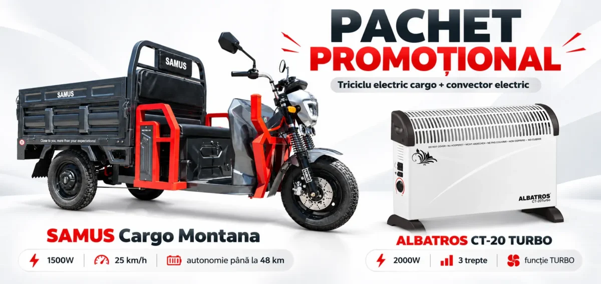 Pachet promoțional – Triciclu electric cargo SAMUS MONTANA 25 + Convector electric ALBATROS CT-20 TURBO