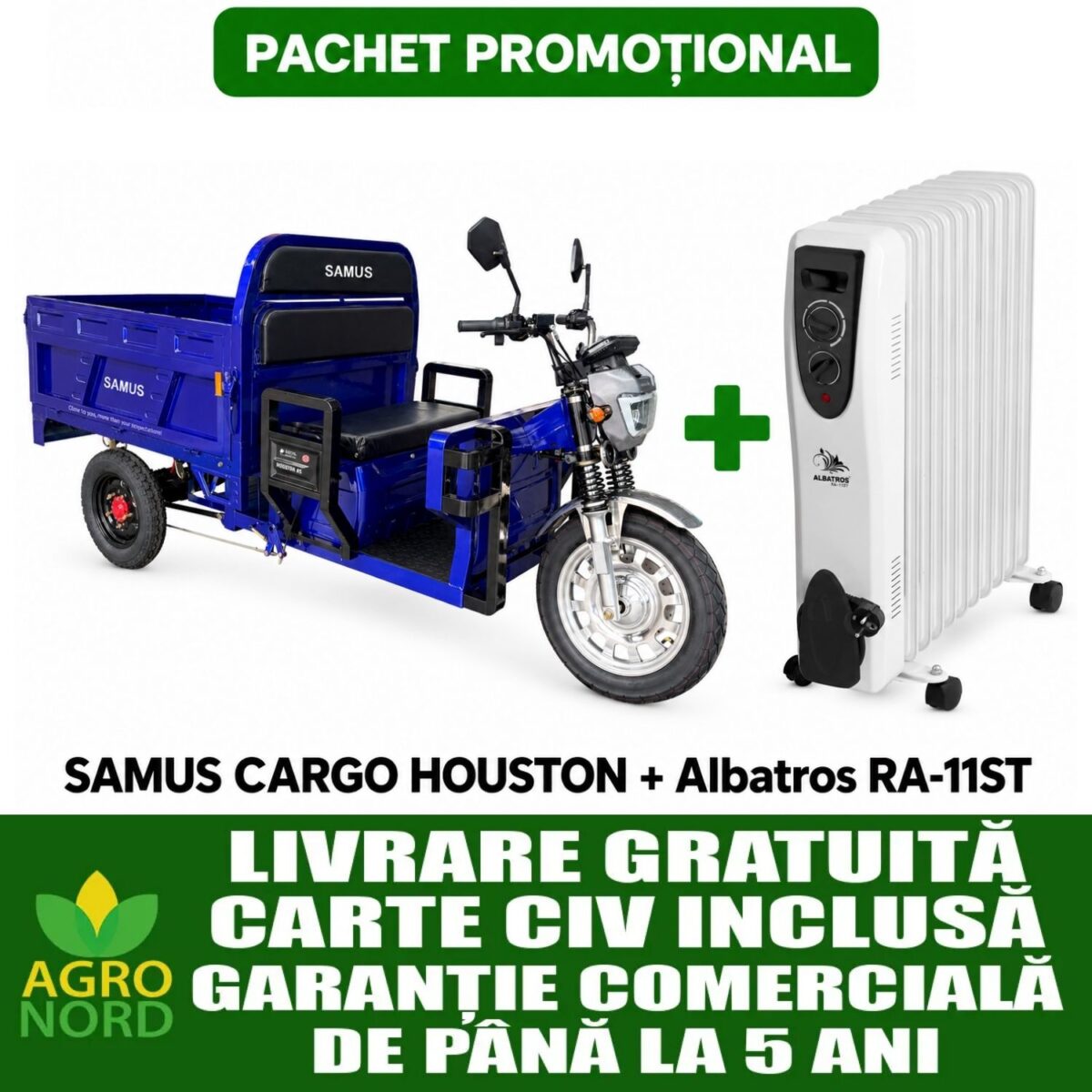 Pachet promoțional – Triciclu electric cargo SAMUS HOUSTON 45 + Calorifer electric cu ulei ALBATROS RA-11ST Pachet promoțional – Triciclu electric cargo SAMUS HOUSTON 45 + Calorifer electric cu ulei ALBATROS RA-11ST
